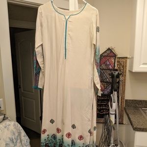 Indian Pakistani Linen 3 Piece Suit Off Whi